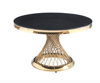 Table de banquet ronde de luxe élégante en verre trempé et acier inoxydable doré de 60 pouces pour événements et location de fêtes