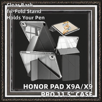 Étui de luxe pour Honor Pad X9a/X9 Pro 2025 avec support pour stylet, support pliable en Y, coque arrière rigide transparente en cuir PU