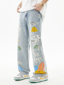 <span class=keywords><strong>Bufa</strong></span> Haute Qualité Mode Hommes Lavage Designer Coupe Ample Denim Jambe Sauvage Pantalon Jeans pour Hommes Nouvelle Mode Ragged Jeans pour Hommes - Product Image 3