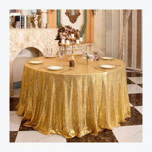 Mantel de lujo elástico con lentejuelas doradas al por mayor, mantel redondo de ganchillo de lino para bodas, eventos y fiestas, mantel elegante - Product Image 6