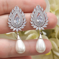 Pendientes de tuerca de pera de hoja nueva, pendiente de Zirconia cúbica de Boda nupcial a la moda para mujer, regalo de cumpleaños E71