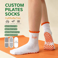 Chaussettes de yoga et de Pilates en coton personnalisées de qualité supérieure, échantillon gratuit, logo personnalisé, antidérapantes, avec ruban