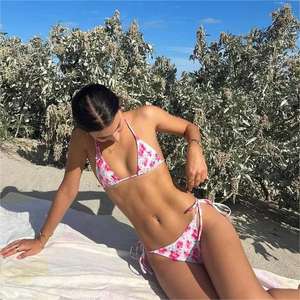 Traje de Baño <span class=keywords><strong>Micro</strong></span> Bikini para Mujer con Diseño Personalizado del Fabricante, Tela Econyl, Estampado Floral, Halter con Lazos, Triángulo, Tanga, para Pechos Pequeños - Product Image 5