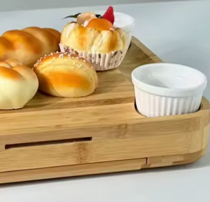 Planche à découper en bambou écologique pour la cuisine, ensemble de quatre plateaux à fromage avec quatre tiroirs pour sauces, épaisseur 2,0 cm - Product Image 2