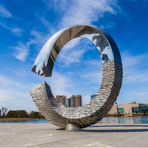 Escultura Circular de Acero Inoxidable, Arte Geométrico Abstracto para Exteriores, Decoración de Jardín, Montaje en Suelo, Diseño Contemporáneo - Product Image 1
