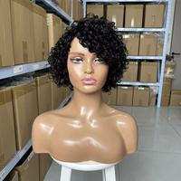 Perruque Courte Pixie d'Été en Cheveux Humains Brésiliens, Densité 180%, Noir Naturel, Perruque à Fermeture, Cheveux Bouclés pour Femmes, Style Jerry Curl