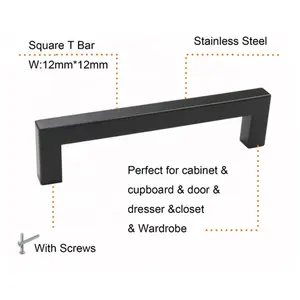 Gabinete negro 160mm cuadrado de Hardware de muebles de cocina de acero inoxidable perillas de puerta