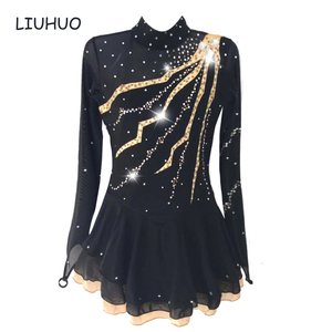 Tenue de <span class=keywords><strong>danse</strong></span> LIUHUO pour femmes - Robe de patinage artistique pour femmes, vêtements de gymnastique, combinaison de performance noire et dorée - Product Image 1