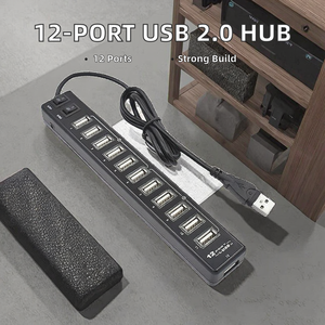 Hub USB 2.0 HT-222B 12 ports en ABS, multi-interface, pour connexion de périphériques de bureau et clés USB, OEM transfrontalier, en stock - Product Image 2