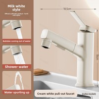 Robinet de salle de bain blanc crème avec douchette extractible pour lavabo, eau chaude et froide