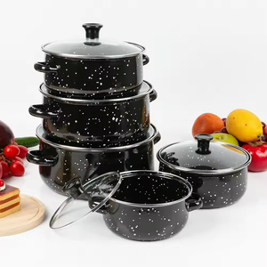 5 Piece Enamel Cookware Set Ready <b>Stock</b> Wholesale Black Speckled <b>Soup</b> <b>Pot</b> Stew <b>Pot</b> Double Ear <b>Pot</b> - Product Image 2