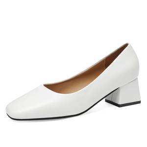 2022 New Women's <strong>Small</strong> Leather Shoes Plus Size 41 <strong>Black</strong> Square Toe Shallow Thick <strong>Heel</strong> PVC High Spring Work Shallow Thick <strong>Heel</strong> - Product Image 6