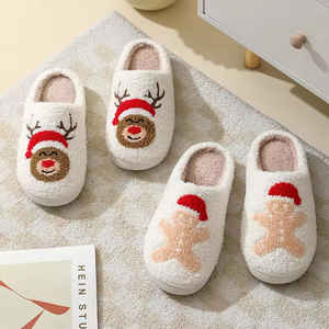 Adults Winter Warm Home Cozy Plush Christmas Santa Moose Gingerbread <b>slippers</b> for Men Woman - Product Image 4
