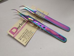 Pince à épiler professionnelle de haute qualité, arc-en-ciel, forte adhérence, semi-courbée, pour extensions de cils, pince à épiler pour cils, marque privée - Product Image 2