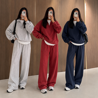 Ensemble deux pièces pour femme : Sweat-shirt demi-zip et pantalon taille haute à jambes larges – Tenue de sport décontractée – Vente en gros usine