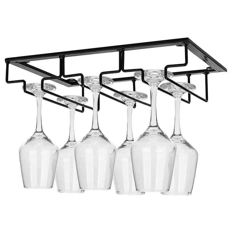 Amazon Hot Sale Goblet Glass Wine Cup Holder Under Cabinet Wall Wine Hanging Storage Stemware Racks 3 Row Hange Glass Racks