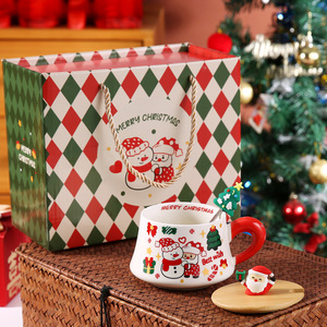 Hot Selling Christmas Ceramic <b>Coffee</b> <b>Mug</b> with Bamboo Lid and Spoon Christmas <b>Mug</b> Gift <b>Set</b> - Product Image 1