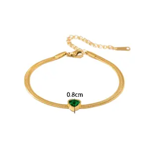 Fashion Jewelry Waterproof Heart Zircon 18K Stainless Steel Herringbone Snake Chain Bracelet