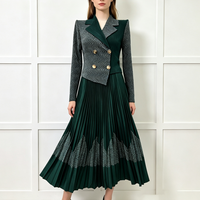 Robe plissée élégante à manches longues et imprimé rayé, col en V, pour femme, coupe ajustée, tendance, gracieuse, pour soirée ou bureau