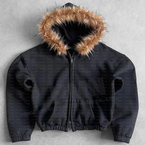 <span class=keywords><strong>Felpa</strong></span> da Uomo Vintage con Zip e <span class=keywords><strong>Cappuccio</strong></span> Staccabile in <span class=keywords><strong>Pelliccia</strong></span> Sintetica, Taglio Boxy, in Cotone Biologico French Terry, Tinta Unita, con Doppia Cerniera, Personalizzabile - Product Image 3