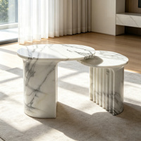 Table basse en marbre Arabescato plissée, design esthétique, forme ovale incurvée, style Wabi Sabi, pour salon