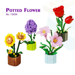 13034 Potted Flower Decoration Block Potted MOC Model Small Particle Assemble Building Block Plastic Toy for Kids <b>Girl</b> Gift - Product Image 1