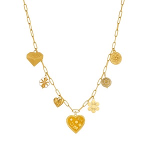 European American Style Gold Plated Heart Pendant <b>Necklace</b> With <b>Elephant</b> Horseshoe Star Flower Charms Daily Wear Gift Jewelry - Product Image 5