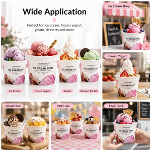 Coppette di Carta Usa e Getta per <span class=keywords><strong>Gelato</strong></span> con Coperchi, Ciotole Personalizzate per Yogurt, Confezioni Ecologiche per Dessert Surgelati da Asporto - Product Image 6