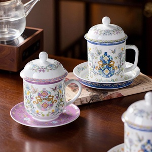 Tasse à thé en céramique de Jingdezhen avec couvercle et soucoupe, idéale pour les réunions de bureau, tasse à eau nationale, tasse à thé domestique avec infuseur, parfaite pour les cadeaux - Product Image 2