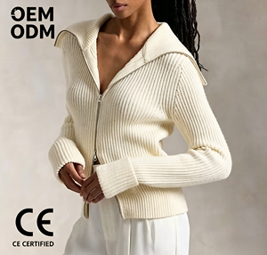 <span class=keywords><strong>Cardigan</strong></span> en laine mérinos pour femme, personnalisable avec logo, chaud et décontracté pour l'hiver, design à col rabattu, fermeture éclair - Product Image 1