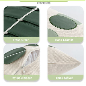 Funda De Almohada bordada de cuero PU de retazos Verdes Naturales nórdicos, funda de cojín de sofá antiguo para sofá, dormitorio, sala de estar - Product Image 4