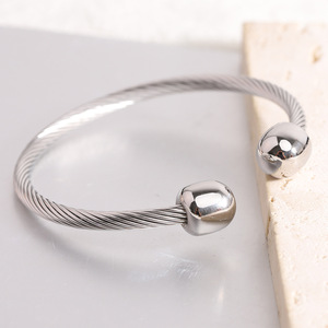Cable Fashion Open Bangle 62mm Stainless Steel <b>Bracelet</b> <b>Ball</b> Shape Unisex Jewelry Rose Gold Gold Steel Color - Product Image 3