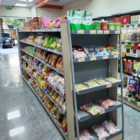 Étagère de présentation robuste en acier et bois pour supermarché, magasin de proximité et épicerie communautaire