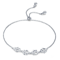 Bracelet ajustable à glissière facile à ouvrir en argent sterling 925, motif patte de chat ou de chien, bijou fin, cadeau pour les amoureux des animaux