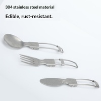 Ensemble de couteau, fourchette et cuillère pliants en acier inoxydable, portable, multifonctionnel, pour le camping et les pique-niques