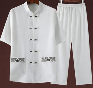 <span class=keywords><strong>Costume</strong></span> d'été en coton et lin à manches courtes pour <span class=keywords><strong>homme</strong></span>, style papa âgé, <span class=keywords><strong>costume</strong></span> traditionnel chinois Tang - Product Image 4