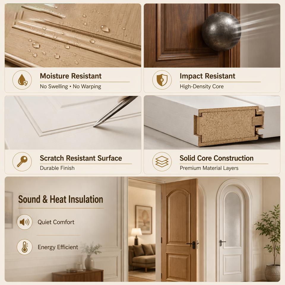 Solid Interior Oak Veneer Wood Door Modern Soundproof Bedroom Door for ...