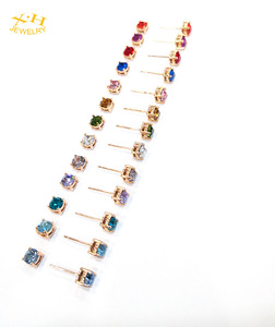 2024 mới thời trang Zirconia Bông tai 12 màu sắc thời trang mạ đồng thau vàng bạc vàng hồng - Product Image 6