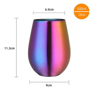 Rainbow Shatterproof Dishwasher Safe 16oz 18/8 Stainless Steel <strong>Wine</strong> Glass Egg Shaped Water Cup Drinking <strong>Tumbler</strong> Mug - Product Image 2