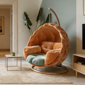 Fauteuil suspendu confortable en peluche Teddy Fleece, fauteuil pivotant en forme de cocon, hamac intérieur, meubles de chambre à coucher, esthétique, fauteuil à bascule doux en forme d'œuf - Product Image 3