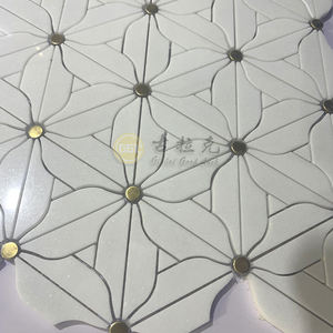 Thassos สีขาวผสมทองเหลืองจุดหินอ่อนปาร์เก้คุณลักษณะกระเบื้องโมเสคหินอ่อนสําหรับผนังชั้นโรงแรม / วิลล่า - Product Image 6