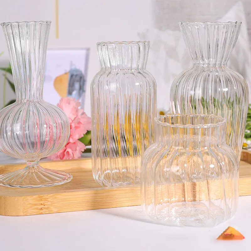 Vasos de cristal transparente para decoração, vaso de vidro pequeno decorativo para mesas de vidro