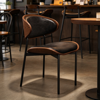 Ensemble table et chaises de restaurant en L, style Mid-Century Modern, 4 places, en bois et cuir PU, durable et écologique, pour usage commercial