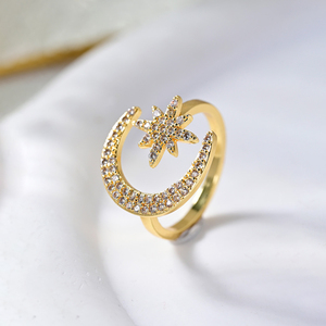 Bagues délicates en zircon plaqué or 18 carats avec étoiles et lune pour femmes, bijoux minimalistes, cadeau de mariage, Anel Casal Bague Etoile <span class=keywords><strong>Demer</strong></span> - Product Image 5