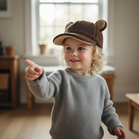 Casquette de baseball douce et chaude pour tout-petits, marron beige, polaire, avec oreilles d'ours, motif animal mignon pour les jeux quotidiens en plein air