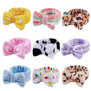 Bow Shower Elastic Spa Hair Band Coral Fleece Headbands para lavar o rosto