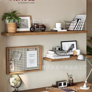 Wooden <b>wall</b>-<b>mounted</b> <b>shelf</b>, floating <b>wall</b> <b>shelf</b> for bedrooms and living rooms, displaying books and potted plants, solid wood. - Product Image 2
