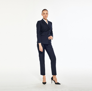 Costume pour femme en twill haute densité <span class=keywords><strong>bleu</strong></span> <span class=keywords><strong>marine</strong></span> - Tenue de bureau haut de gamme à double boutonnage - <span class=keywords><strong>Pantalon</strong></span> de bureau <span class=keywords><strong>bleu</strong></span> <span class=keywords><strong>marine</strong></span> - Product Image 1