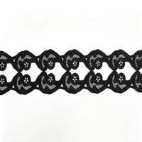 Dentelle florale noire en polyester de qualité supérieure, motif vague, bordure en dentelle ajourée de luxe pour la décoration de vêtements et de robes