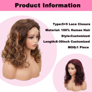 Perruques Bob Courtes Bouclées Amygirl 5*5 en Dentelle Frontale, 100% Cheveux Humains Remy Indiens, Sans Colle / Dentelle Française, Couleur Naturelle - Vente en Gros - Product Image 2